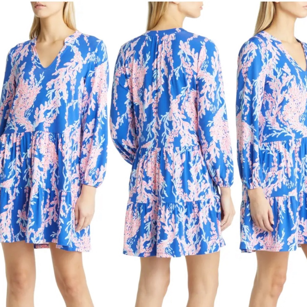 LILLY PULITZER. Traci Long Sleeve Tiered Dress. Size XL. Print:Borealis Blue.NWT